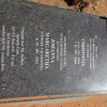 COETZEE Christoffel 1944-2008 &amp; Johanna Margaretha V.D. MERWE 1952-