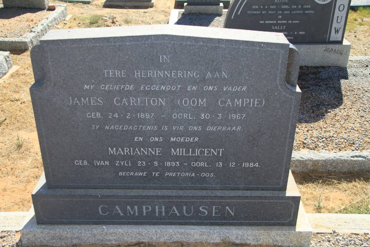 CAMPHAUSEN James Carlton 1897-1967 &amp; Marianne Millicent VAN ZYL  1893-1984