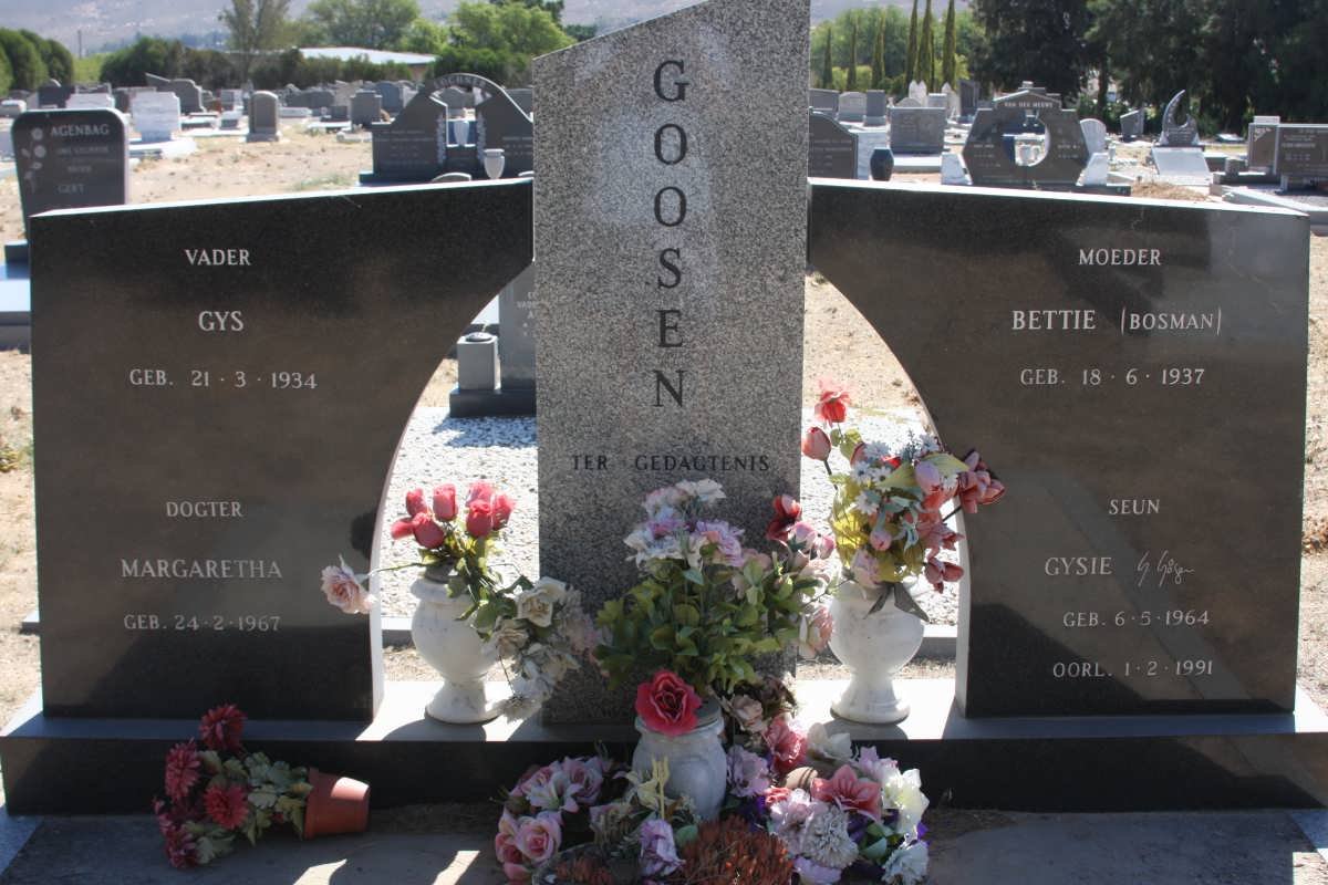 GOOSEN Gys 1934- &amp; Bettie BOSMAN 1937- :: GOOSEN Margaretha 1967- :: GOOSEN Gysie 1964-1991