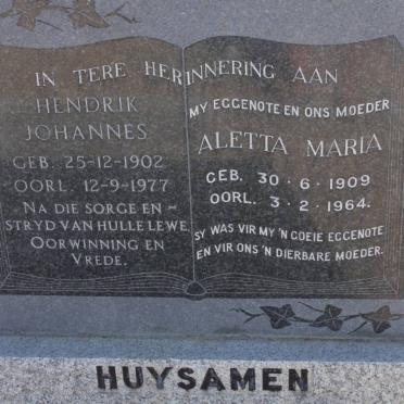 HUYSAMEN Hendrik Johannes 1902-1977 &amp; Aletta Maria 1909-1964