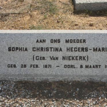MARITZ Sophia Christina Hegers nee VAN NIEKERK 1871-1957