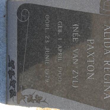 PAXTON Alida Regina nee VAN ZYL 1900-1979