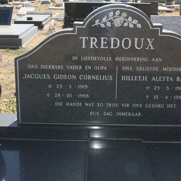 TREDOUX Jacques Gideon Cornelius 1919-1988 &amp; Hilletje Aletta Barendina 1916-1988