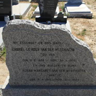 WESTHUIZEN Gabriel le Roux, van der 1908-1973 &amp; Susan Margaret 1914-1984
