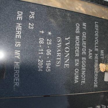 WESTHUIZEN Yvonne, van der nee SWARTS 1945-2004