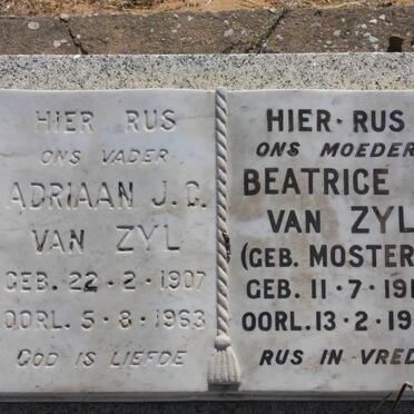 ZYL Adriaan J.C., van 1907-1963 &amp; Beatrice A. MOSTERT 1910-1960