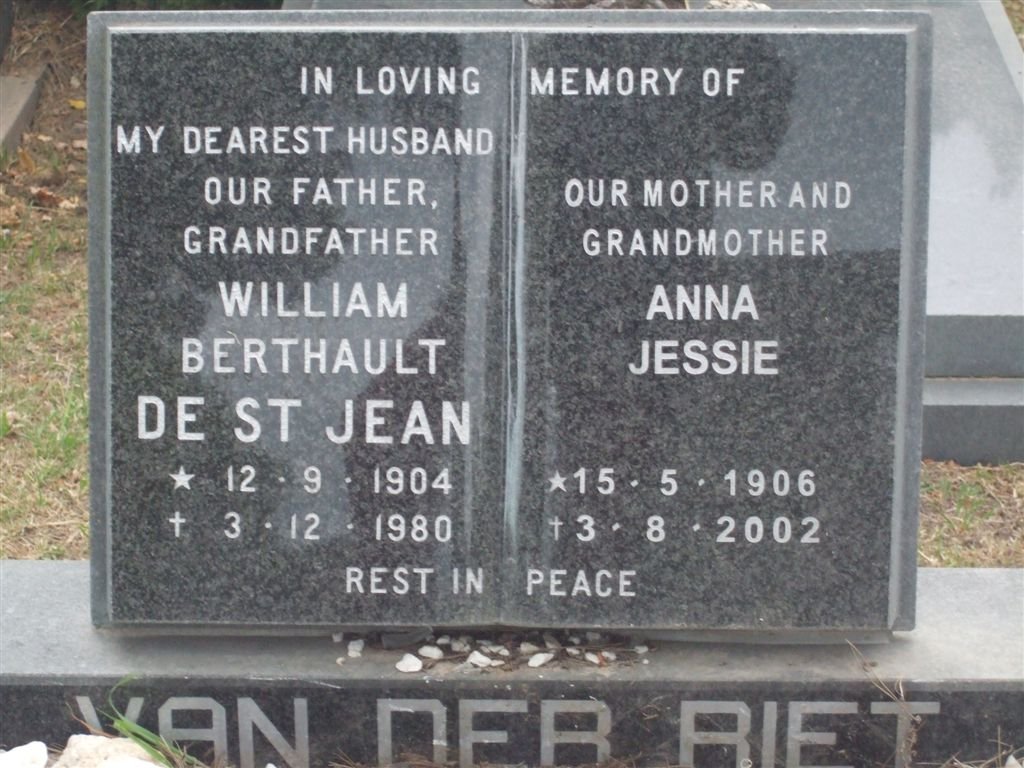 RIET William Berthault De St Jean, van der 1904-1980 &amp; Jessie 1906-2002