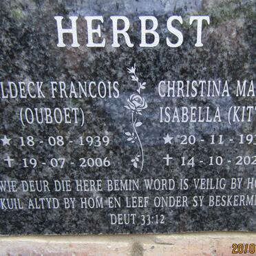HERBST Waldeck Francois 1939-2006 &amp; Christina Maria Isabella 1937-2020