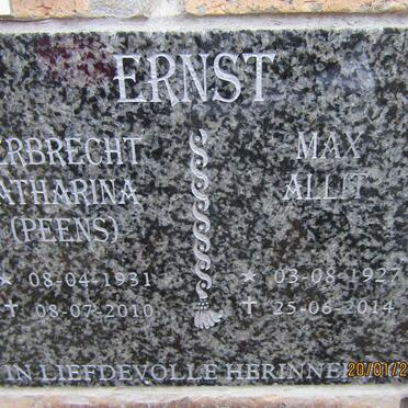 ERNST Max Allit 1927-2014 &amp; Gerbrecht Catharina PEENS 1931-2010