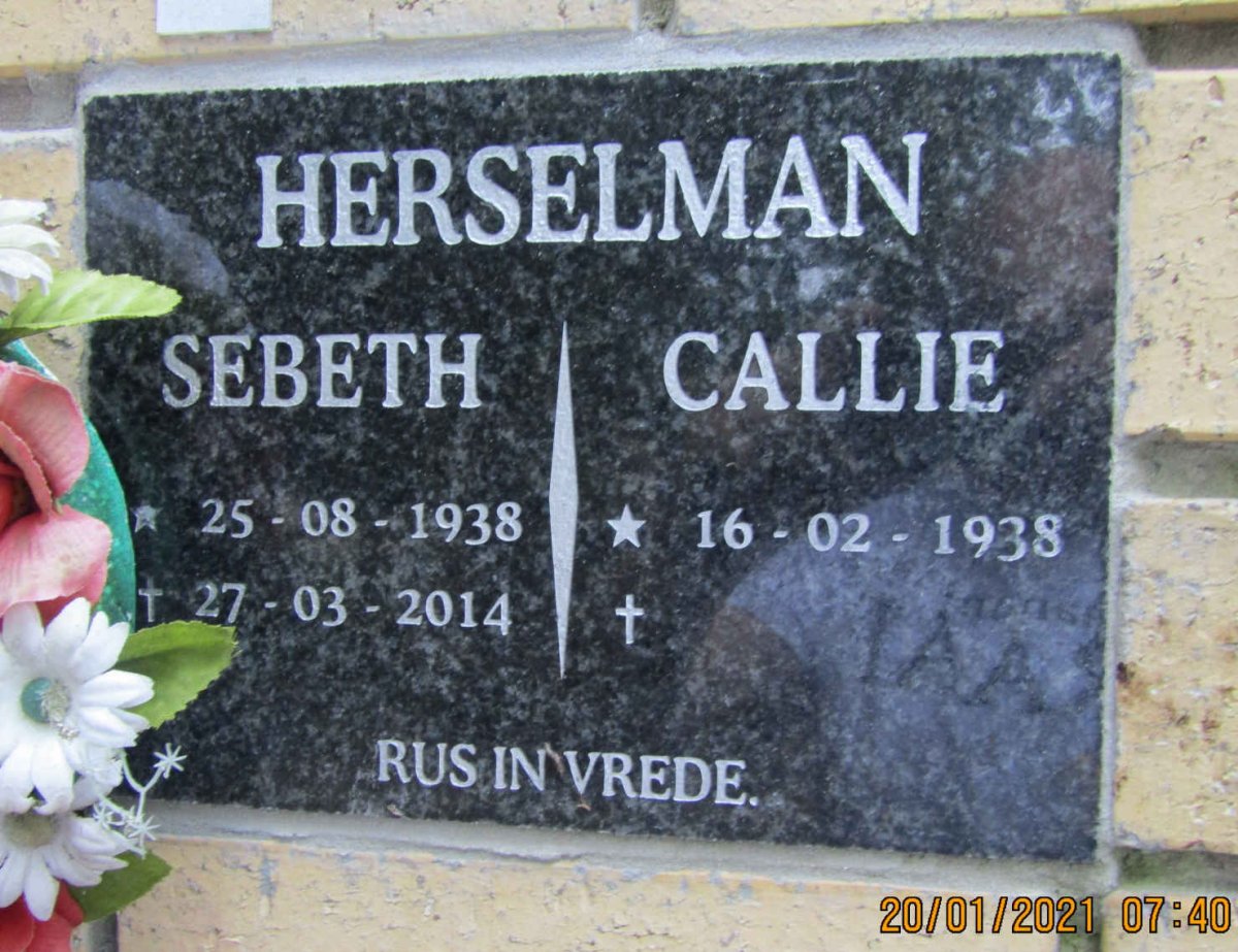 HERSELMAN Callie 1938- &amp; Sebeth 1938-2014