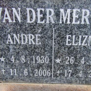 MERWE Andre, van der 1930-2006 &amp; Elizma 1933-2003