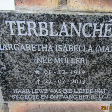 TERBLANCHE Margaretha Isabella nee MULLER 1919-2013