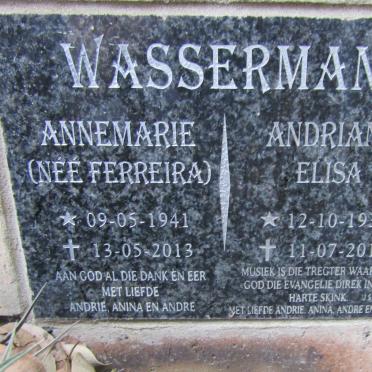 WASSERMAN Andriann Elisa 1930-2019 &amp; Annemarie FERREIRA 1941-2013