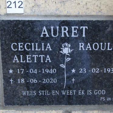 AURET Raoul 1936- &amp; Cecilia Aletta 1940-2020