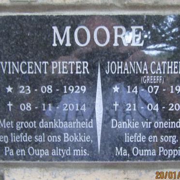 MOORE Vincent Pieter 1929-2014 &amp; Johanna Catherina GREEFF 1928-2019