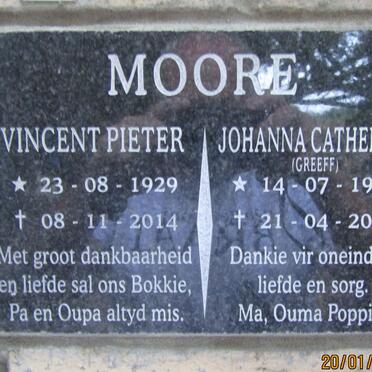 MOORE Vincent Pieter 1929-2014 &amp; Johanna Catherina GREEFF 1928-2019