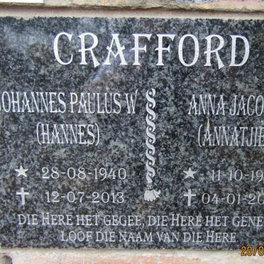 CRAFFORD Johannes Paulus W. 1940-2013 &amp; Anna Jacoba 1949-2017
