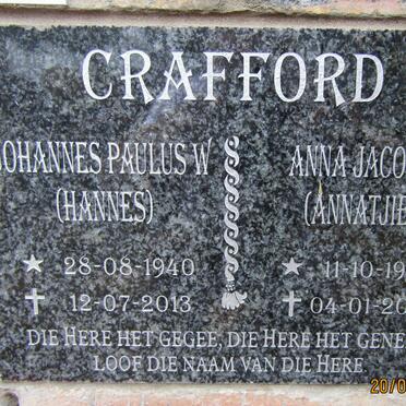 CRAFFORD Johannes Paulus W. 1940-2013 &amp; Anna Jacoba 1949-2017