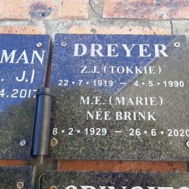 DREYER Z.J. 1919-1990 &amp; M.E. BRINK 1929-2020