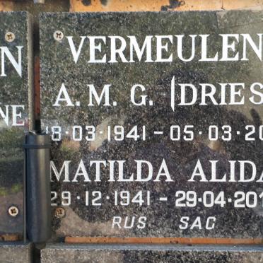 VERMEULEN A.M.G. 1941-2011 &amp; Matilda Alida 1941-2016