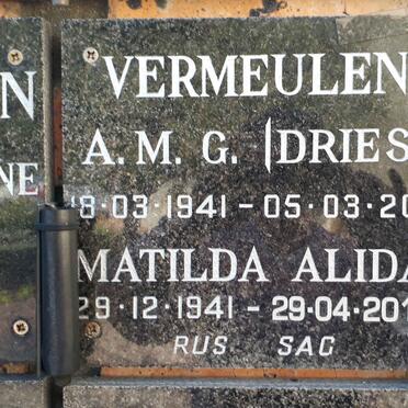VERMEULEN A.M.G. 1941-2011 &amp; Matilda Alida 1941-2016