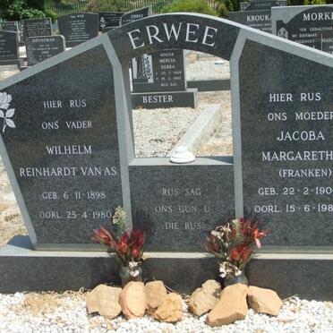 ERWEE Wilhelm Reinhardt Van As 1898-1980 &amp; Jacoba Margaretha FRANKEN 1906-1989