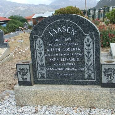 FAASEN Willem Lodewyk 1872-1945 &amp; Anna Elizabeth OLIVIER 1878-1958