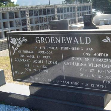 GROENEWALD Coenraad Adolf 1922-1992 &amp; Catharina Wilhelmina ROSSOUW 1923-2005