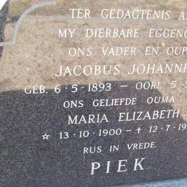PIEK Jacobus Johannes 1893-1973 &amp; Maria Elizabeth 1900-1989