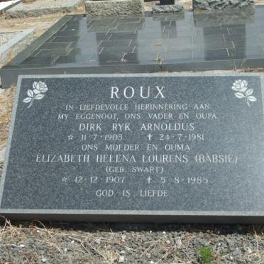 ROUX Dirk Ryk Arnoldus 1903-1981 &amp; Elizabeth Helena Lourens SWART 1907-1985