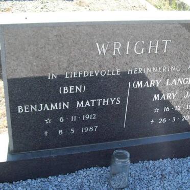 WRIGHT Benjamin Matthys 1912-1987 &amp; Mary Jane LANGENHOVEN 1914-2008