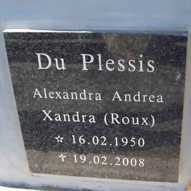 PLESSIS Alexandra Andrea, du nee ROUX 1950-2008