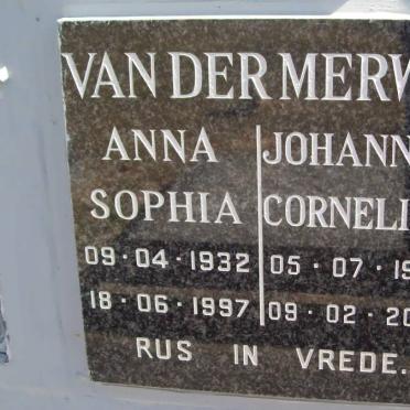 MERWE Johannes Cornelius, VAN DER 1929-2005 &amp; Anna Sophia 1932-1997