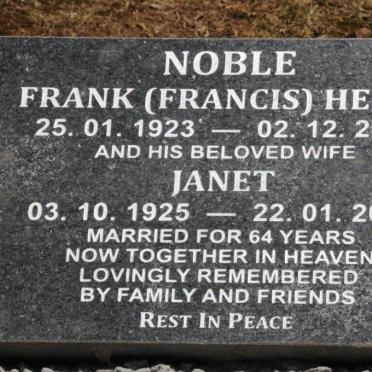 NOBLE Frank Henry 1923-2010 &amp; Janet 1925-2016