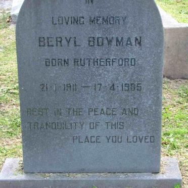 BOWMAN Beryl nee RUTHERFORD 1911-1985