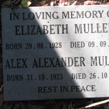 MULLER Alex Alexander 1923-1994 &amp; Elizabeth 1928-1986