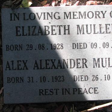 MULLER Alex Alexander 1923-1994 &amp; Elizabeth 1928-1986