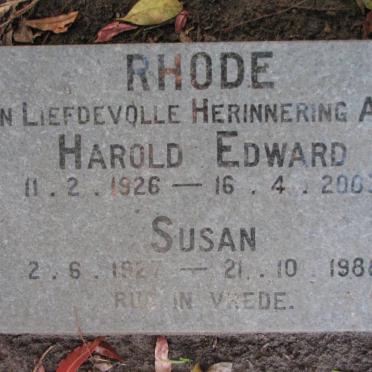 RHODE Harold Edward 1926-2003 &amp; Susan 1927-1988