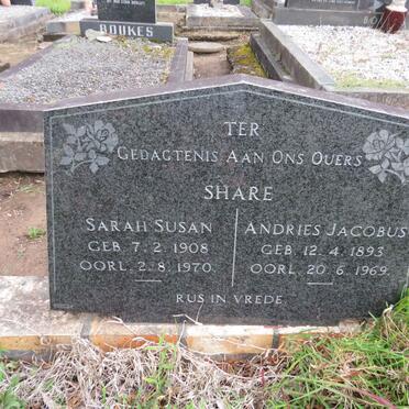 SHARE Andries Jacobus 1893-1969 & Sarah Susan 1908-1970
