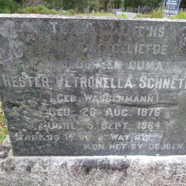 SCHNETLER Hester Petronella nee WASSERMANN 1876-1964
