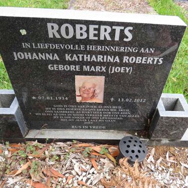 ROBERTS Johanna Katharina nee MARX 1934-2012