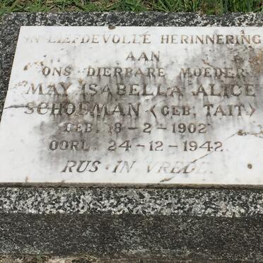 SCHOEMAN May Isabella Alice nee TAIT 1902-1942 :: SCHOEMAN Eric Cuthbert 1939-1998