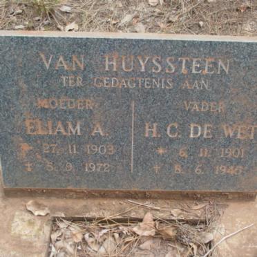 HUYSSTEEN H.C. De Wet, van 1901-1946 &amp; Eliam A. 1903-1972