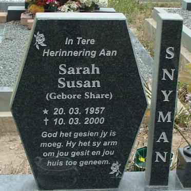 SNYMAN Sarah Susan nee SHARE 1957-2000