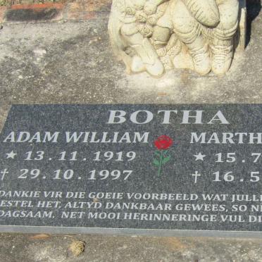 BOTHA Adam William 1919-1997 &amp; Martha Lily 1931-2013