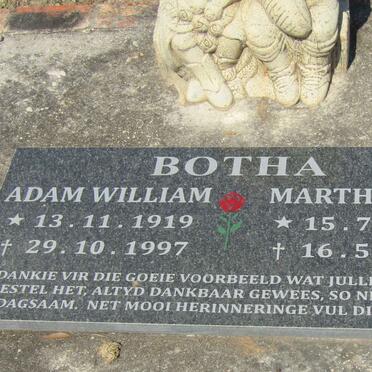 BOTHA Adam William 1919-1997 &amp; Martha Lily 1931-2013
