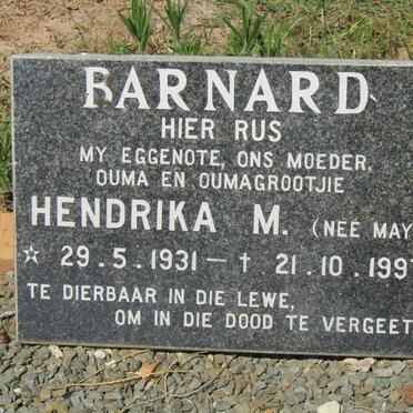 BARNARD Hendrika M. nee MAY 1931-1997