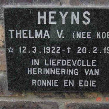 HEYNS Thelma V. nee KOEN 1922-1960