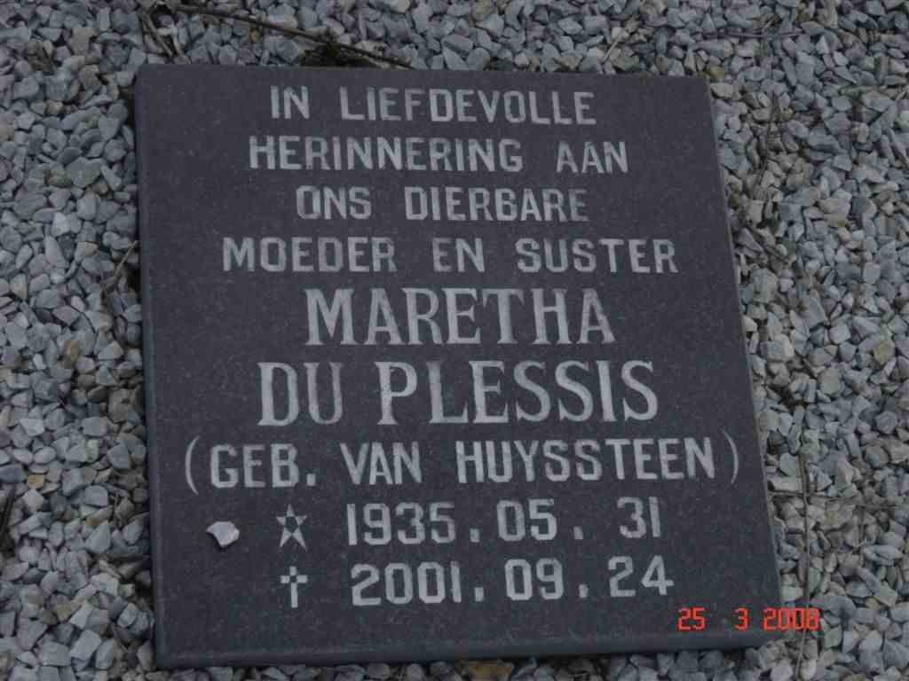 PLESSIS Maretha, du nee VAN HUYSSTEEN 1935-2001