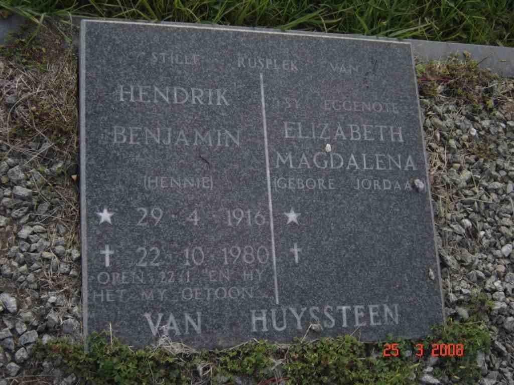 HUYSSTEEN Hendrik Benjamin 1916-1980 &amp; Elizabeth Magdalena JORDAAN